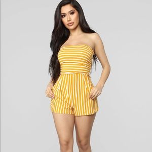 Fashion Nova Anchors Up Striped Romper Mustard
